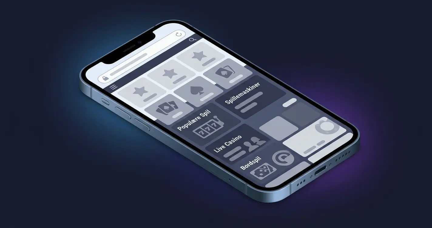 Smarttelefon med et generisk browserbaseret casino-brugerflade uden brandlogo