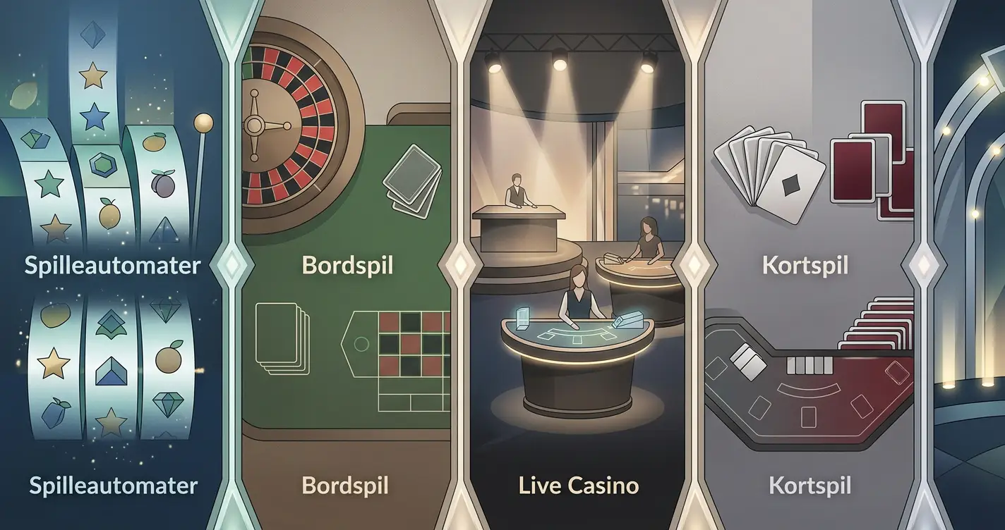 Generisk casino-spilbibliotek med spilleautomater og bordspil uden mærker